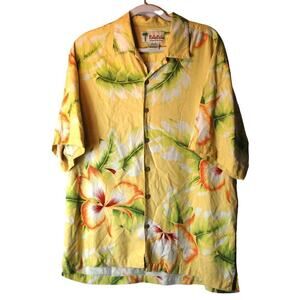 Kula Kula Men's Large 100% Silk Hawaiian Tropical Button Down Short Sleeve Shirt
